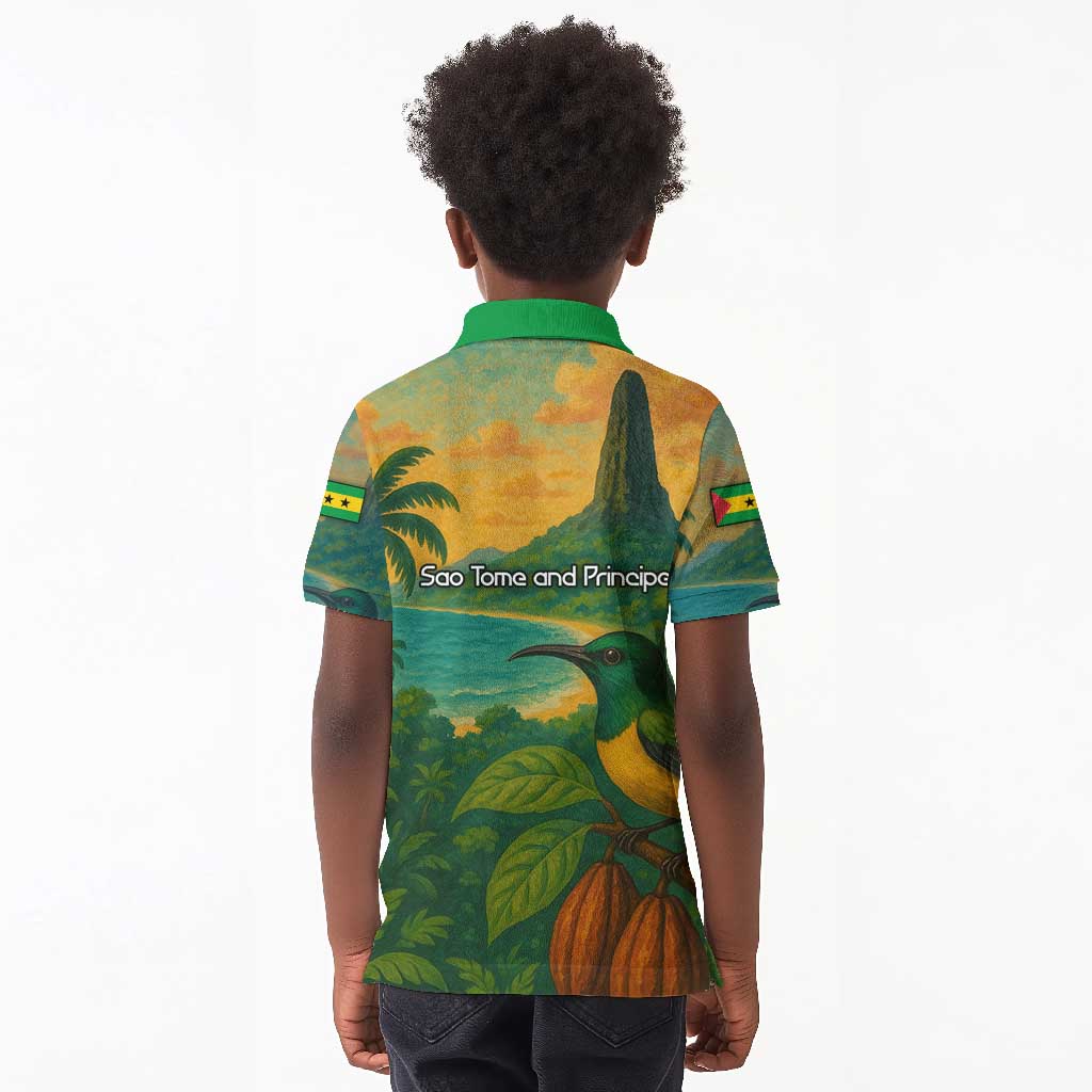 Sao Tome and Principe Kid Polo Shirt Tropical Island Bird and Cocoa Forest - African Pride
