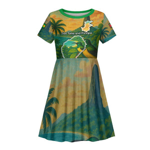 Sao Tome and Principe Kid Short Sleeve Dress Tropical Island Bird and Cocoa Forest - African Pride
