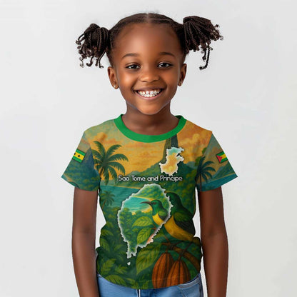 Sao Tome and Principe Kid T shirt Tropical Island Bird and Cocoa Forest - African Pride