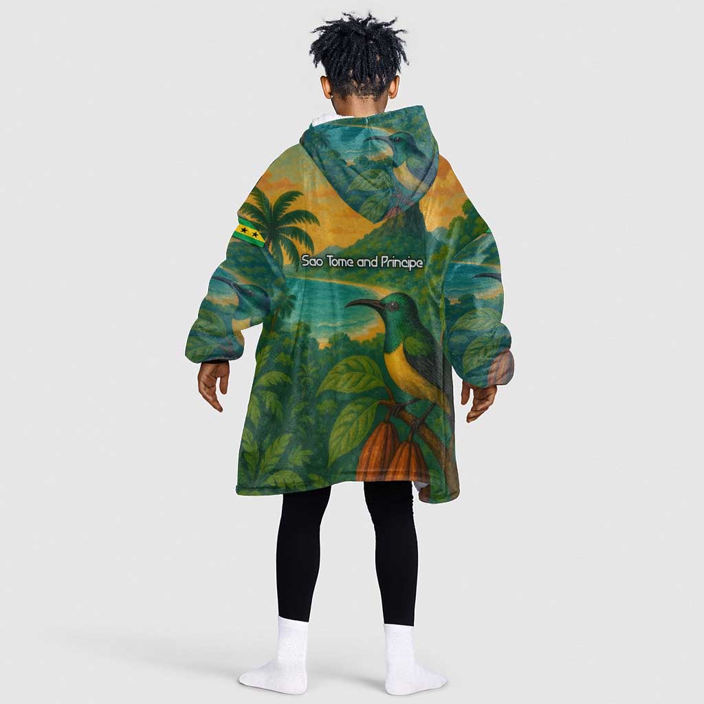 Sao Tome and Principe Kid Wearable Blanket Hoodie Tropical Island Bird and Cocoa Forest - African Pride