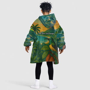 Sao Tome and Principe Kid Wearable Blanket Hoodie Tropical Island Bird and Cocoa Forest - African Pride