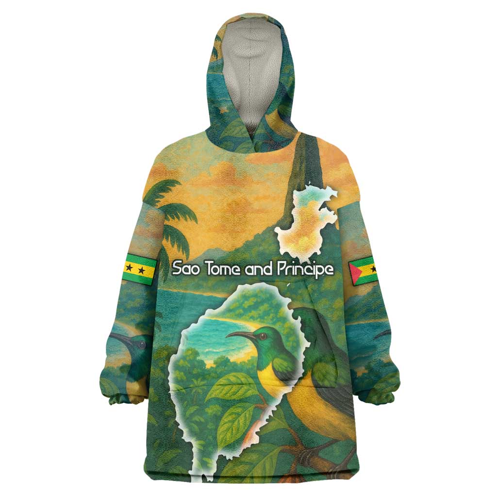Sao Tome and Principe Kid Wearable Blanket Hoodie Tropical Island Bird and Cocoa Forest - African Pride