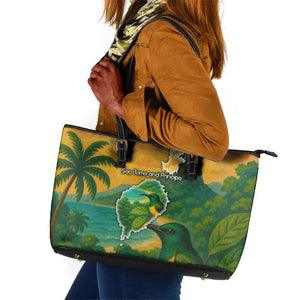 Sao Tome and Principe Leather Tote Bag Tropical Island Bird and Cocoa Forest - African Pride