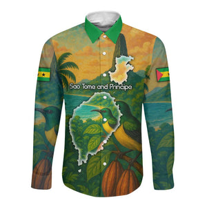 Sao Tome and Principe Long Sleeve Button Shirt Tropical Island Bird and Cocoa Forest - African Pride