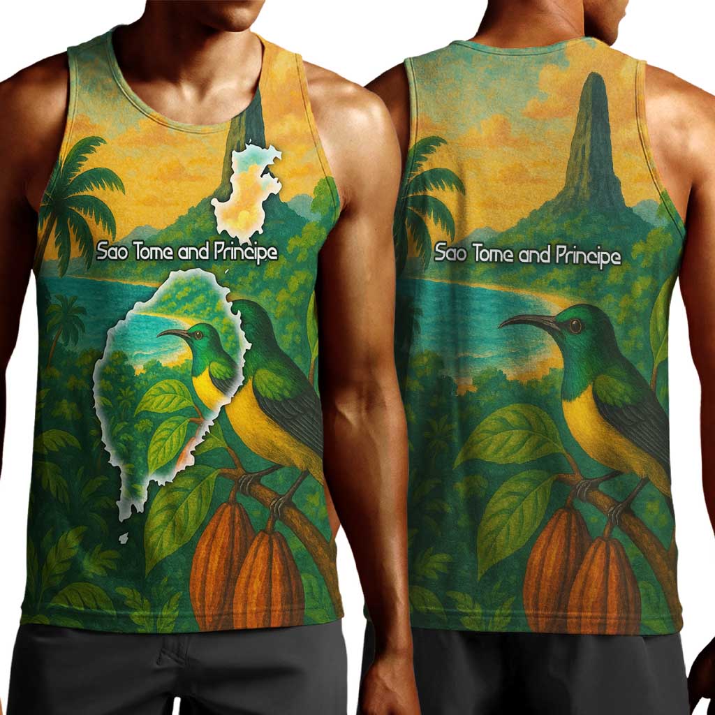 Sao Tome and Principe Men Tank Top Tropical Island Bird and Cocoa Forest - African Pride