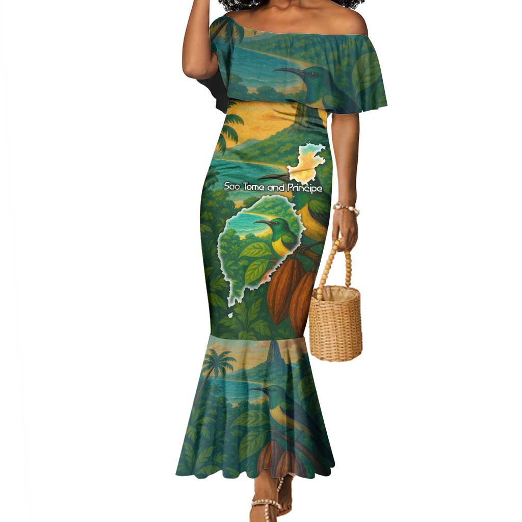 Sao Tome and Principe Mermaid Dress Tropical Island Bird and Cocoa Forest - African Pride