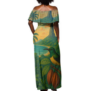 Sao Tome and Principe Off Shoulder Maxi Dress Tropical Island Bird and Cocoa Forest - African Pride