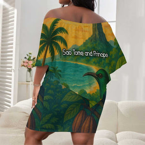 Sao Tome and Principe Off Shoulder Short Dress Tropical Island Bird and Cocoa Forest - African Pride