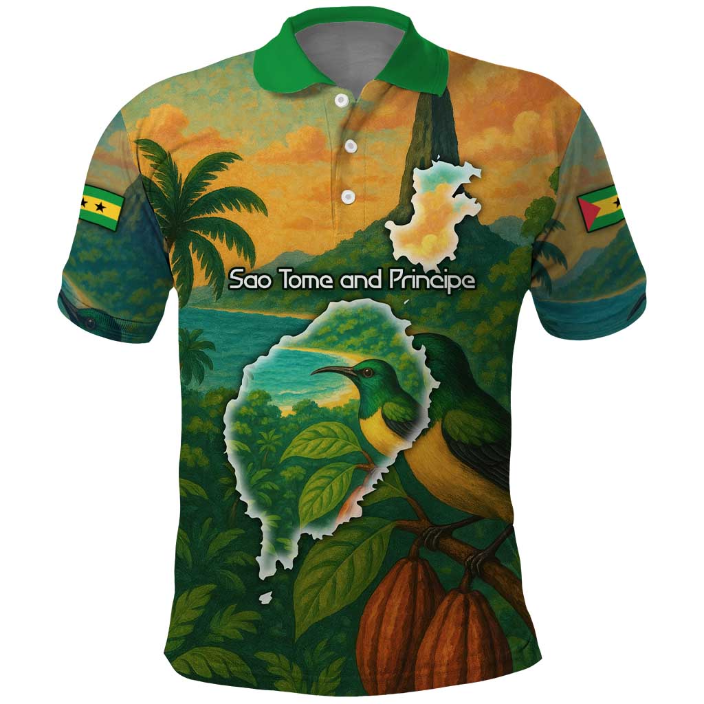 Sao Tome and Principe Polo Shirt Tropical Island Bird and Cocoa Forest - African Pride