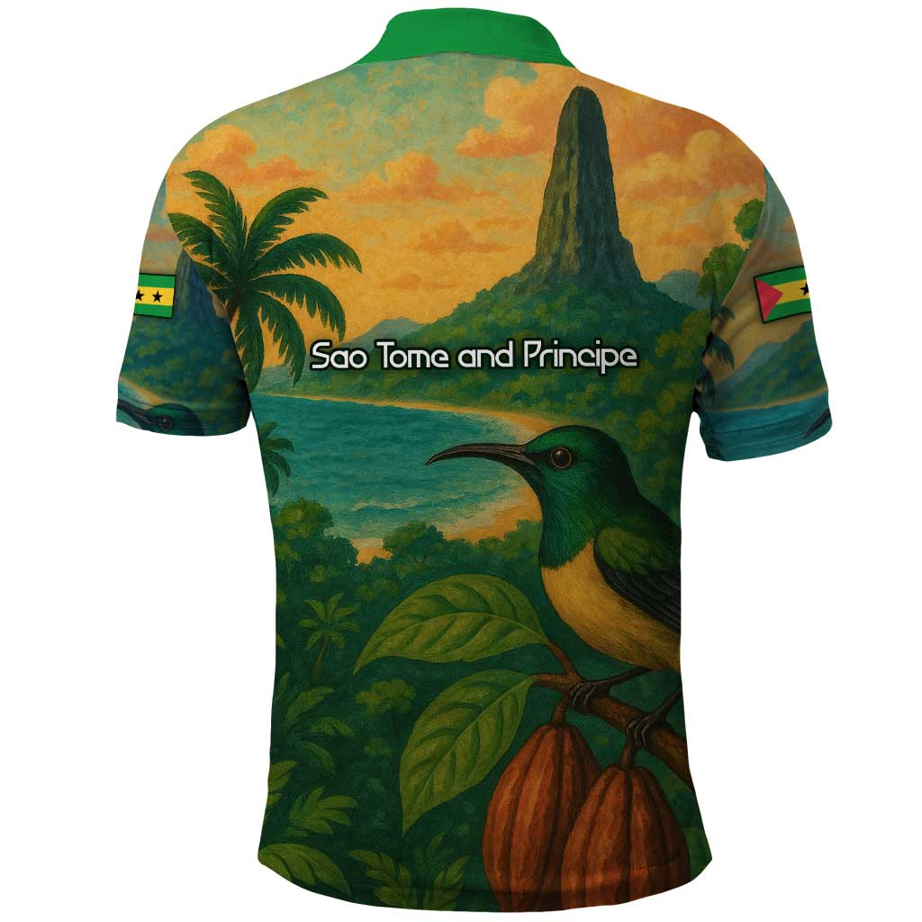 Sao Tome and Principe Polo Shirt Tropical Island Bird and Cocoa Forest - African Pride