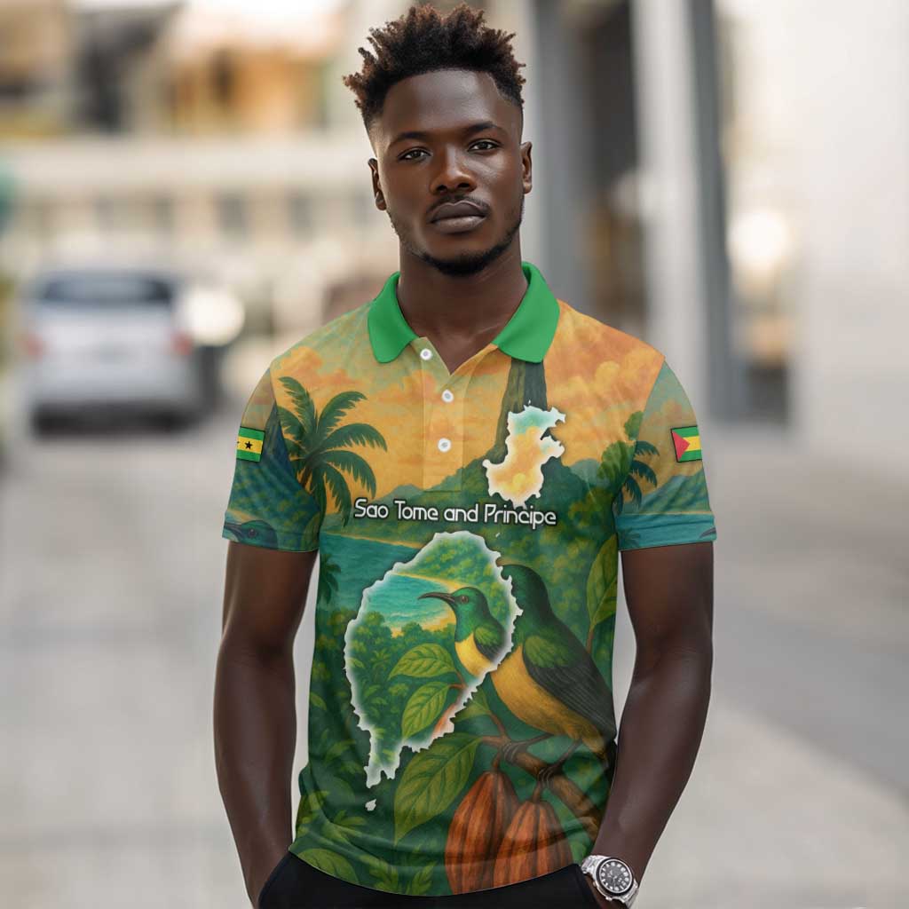 Sao Tome and Principe Polo Shirt Tropical Island Bird and Cocoa Forest - African Pride