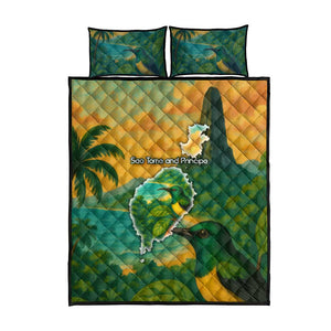 Sao Tome and Principe Quilt Bed Set Tropical Island Bird and Cocoa Forest - African Pride