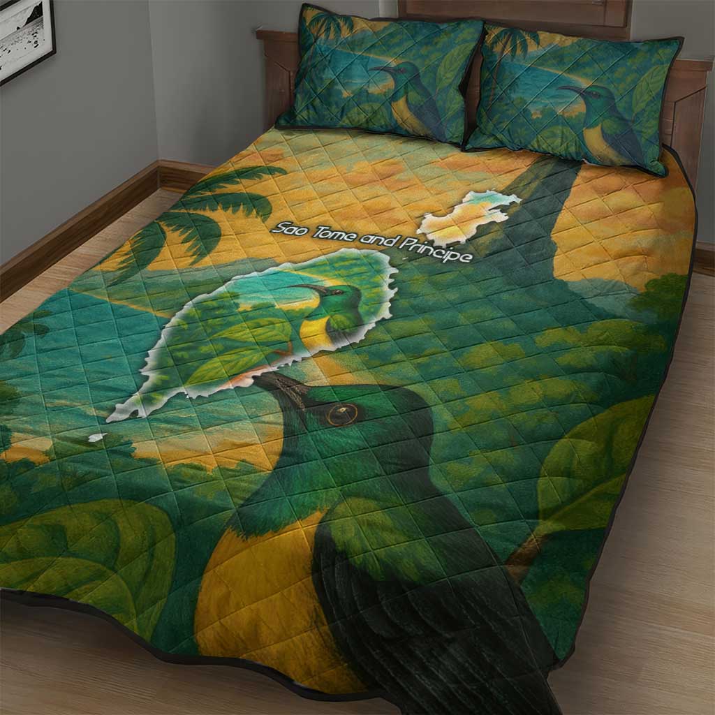 Sao Tome and Principe Quilt Bed Set Tropical Island Bird and Cocoa Forest - African Pride