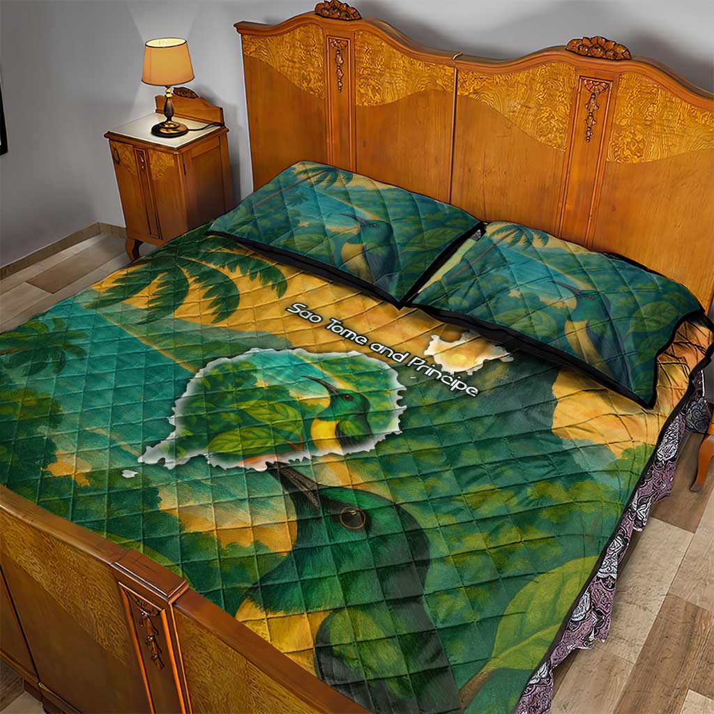 Sao Tome and Principe Quilt Bed Set Tropical Island Bird and Cocoa Forest - African Pride