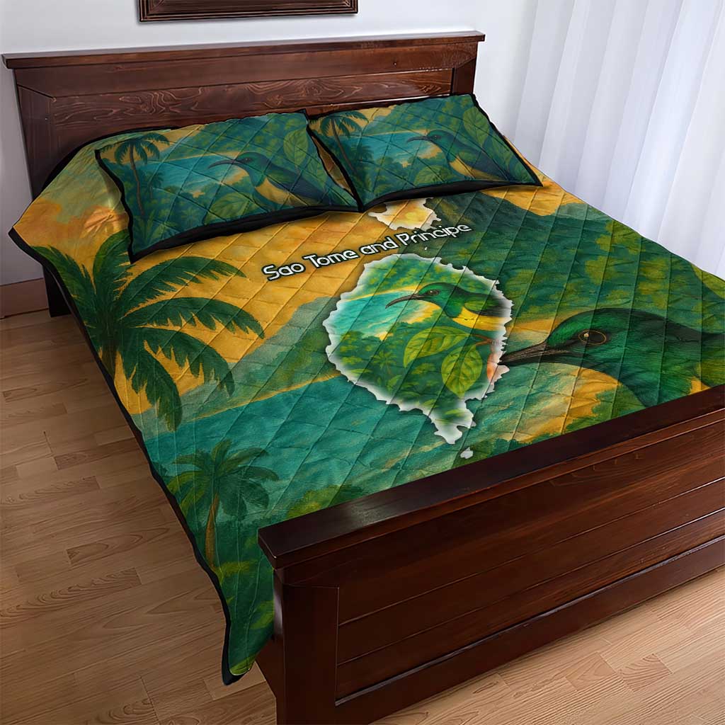 Sao Tome and Principe Quilt Bed Set Tropical Island Bird and Cocoa Forest - African Pride