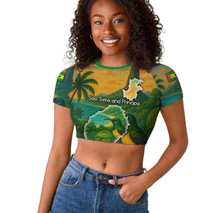 Sao Tome and Principe Raglan Cropped T shirt Tropical Island Bird and Cocoa Forest - African Pride