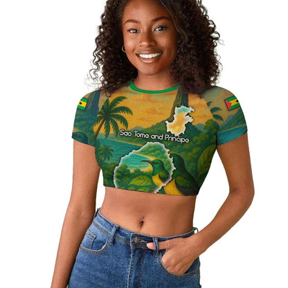 Sao Tome and Principe Raglan Cropped T shirt Tropical Island Bird and Cocoa Forest - African Pride