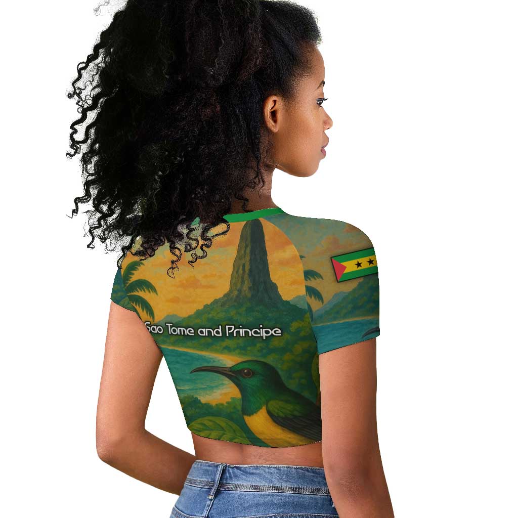 Sao Tome and Principe Raglan Cropped T shirt Tropical Island Bird and Cocoa Forest - African Pride