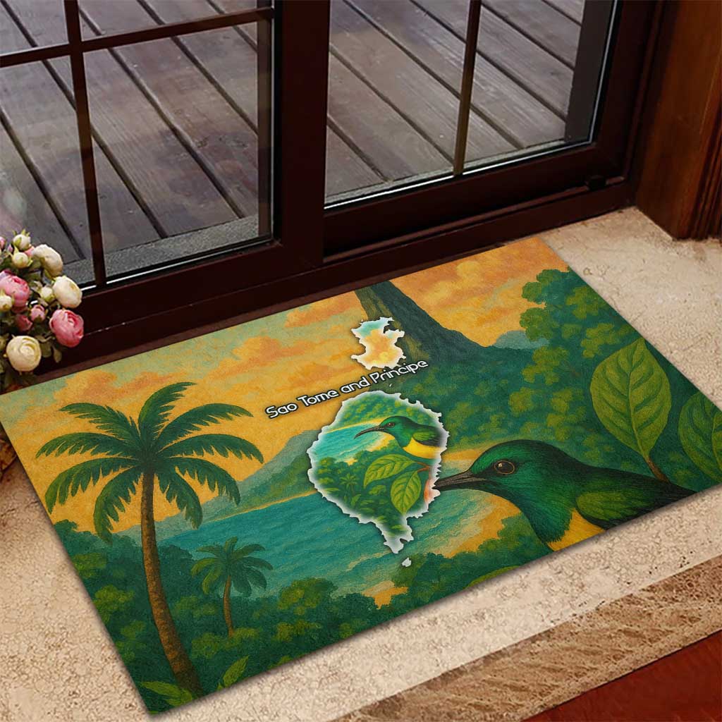 Sao Tome and Principe Rubber Doormat Tropical Island Bird and Cocoa Forest - African Pride