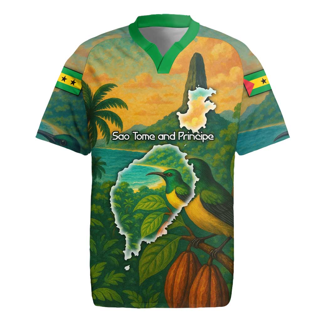 Sao Tome and Principe Rugby Jersey Tropical Island Bird and Cocoa Forest - African Pride