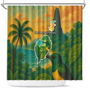 Sao Tome and Principe Shower Curtain Tropical Island Bird and Cocoa Forest - African Pride