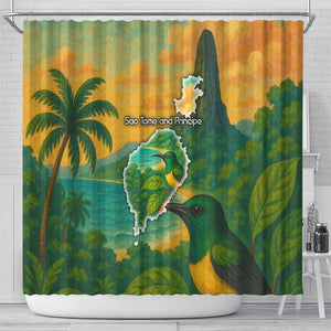 Sao Tome and Principe Shower Curtain Tropical Island Bird and Cocoa Forest - African Pride