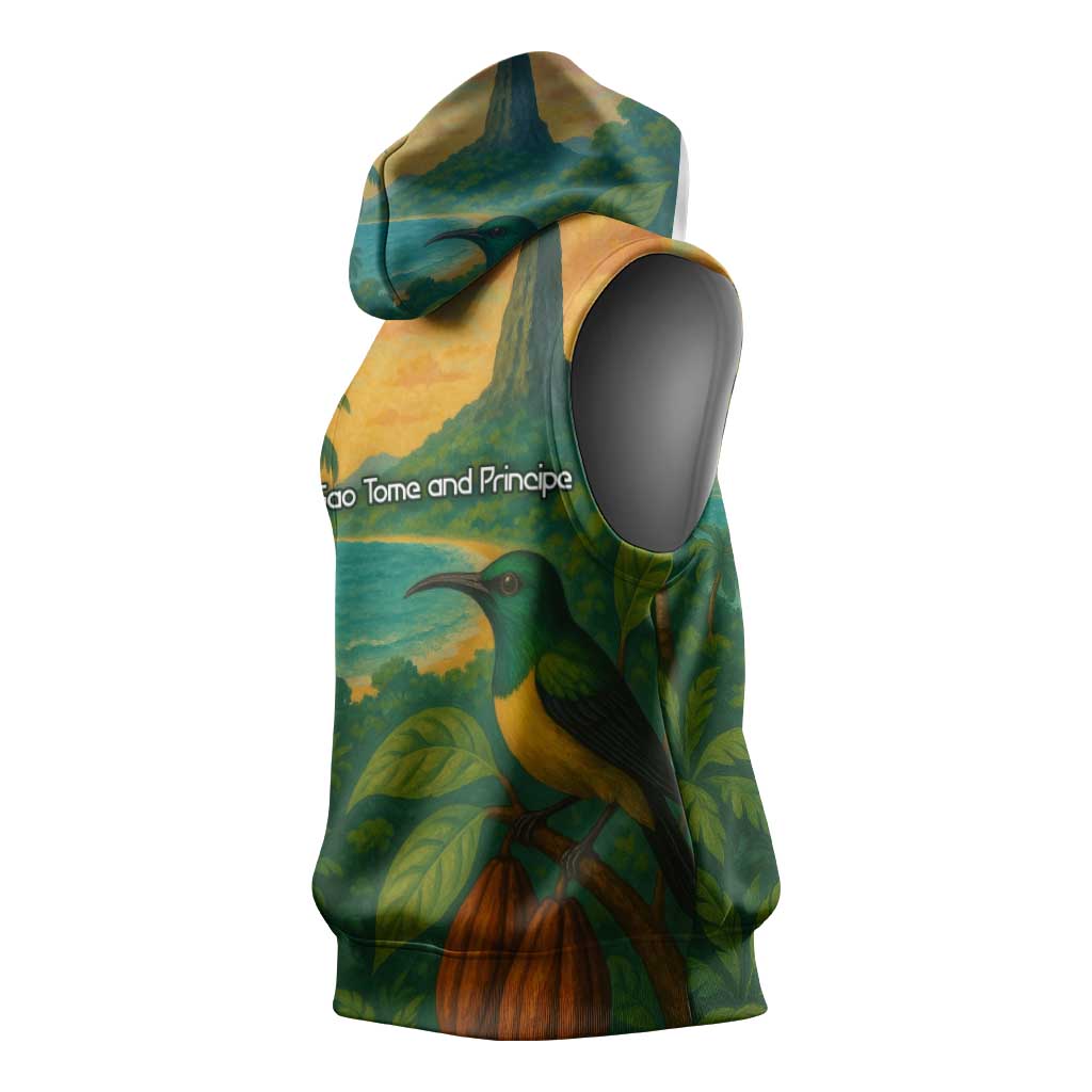 Sao Tome and Principe Sleeveless Hoodie Tropical Island Bird and Cocoa Forest - African Pride