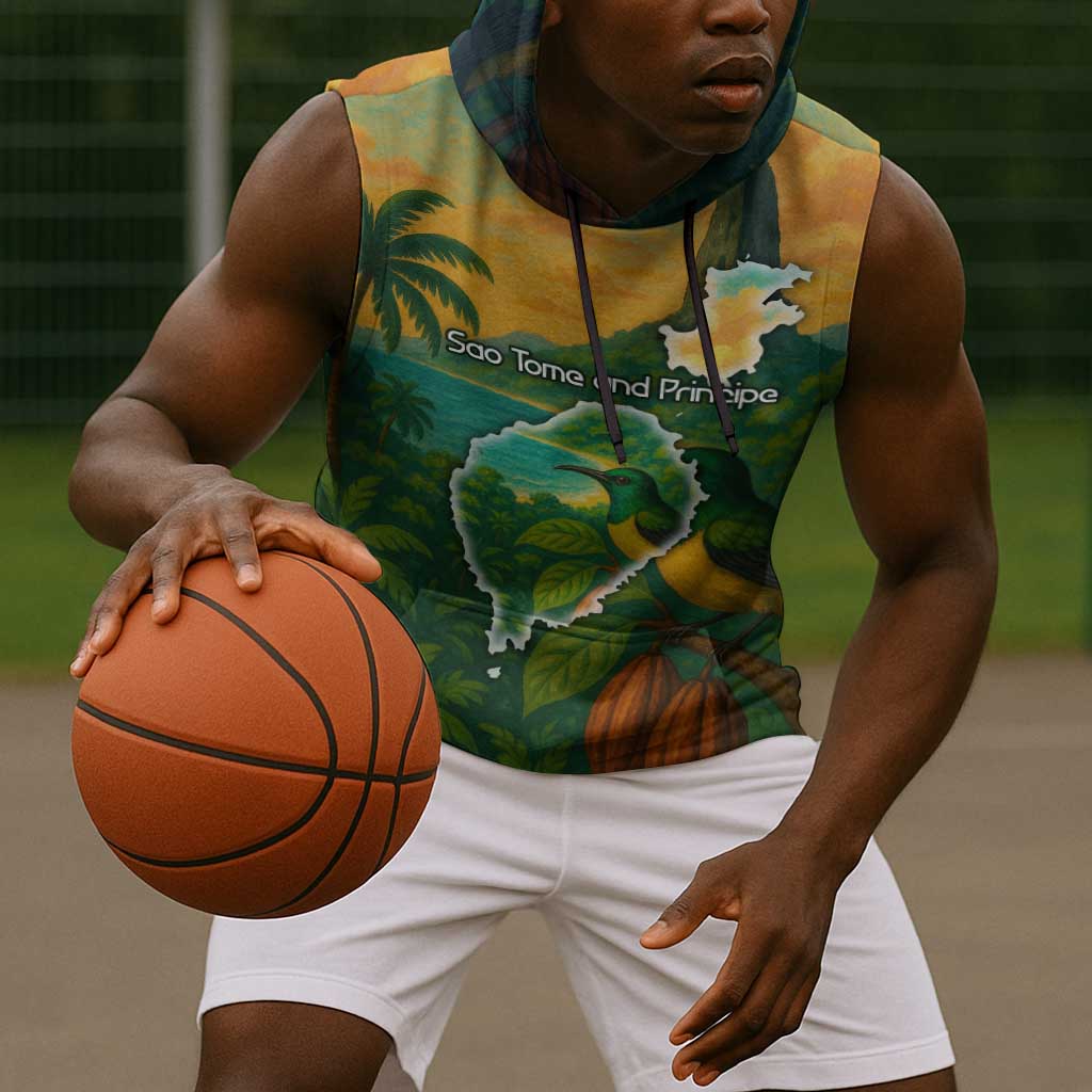 Sao Tome and Principe Sleeveless Hoodie Tropical Island Bird and Cocoa Forest - African Pride
