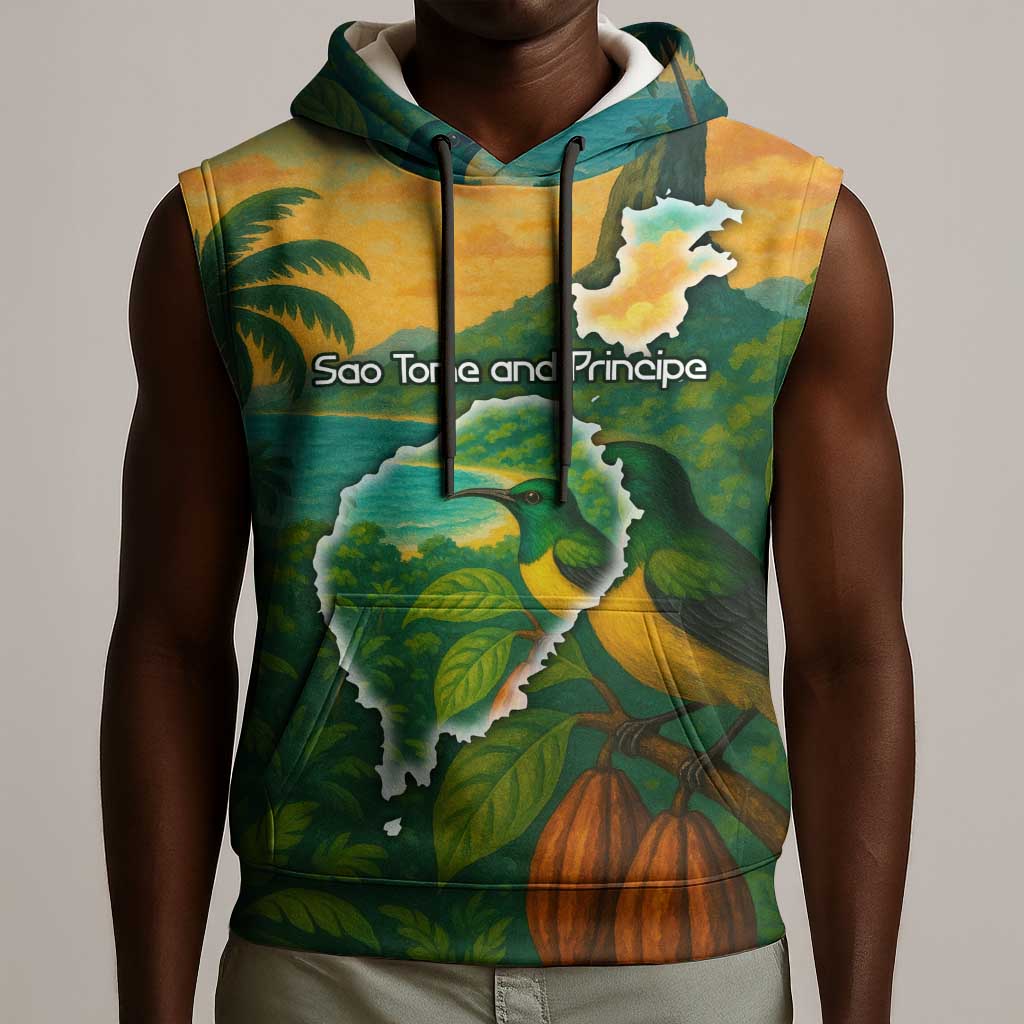 Sao Tome and Principe Sleeveless Hoodie Tropical Island Bird and Cocoa Forest - African Pride
