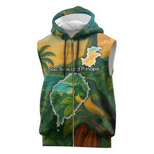 Sao Tome and Principe Sleeveless Zip Hoodie Tropical Island Bird and Cocoa Forest - African Pride