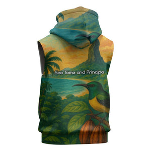 Sao Tome and Principe Sleeveless Zip Hoodie Tropical Island Bird and Cocoa Forest - African Pride