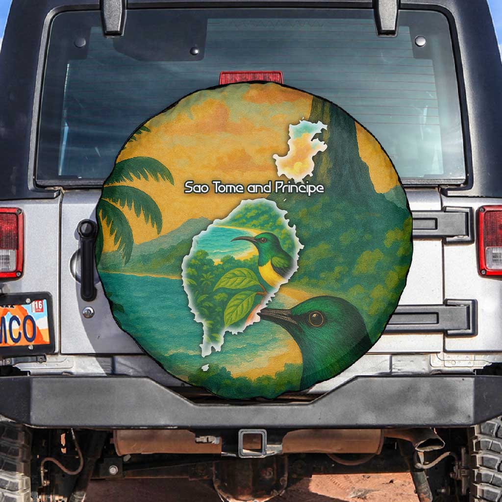 Sao Tome and Principe Spare Tire Cover Tropical Island Bird and Cocoa Forest - African Pride