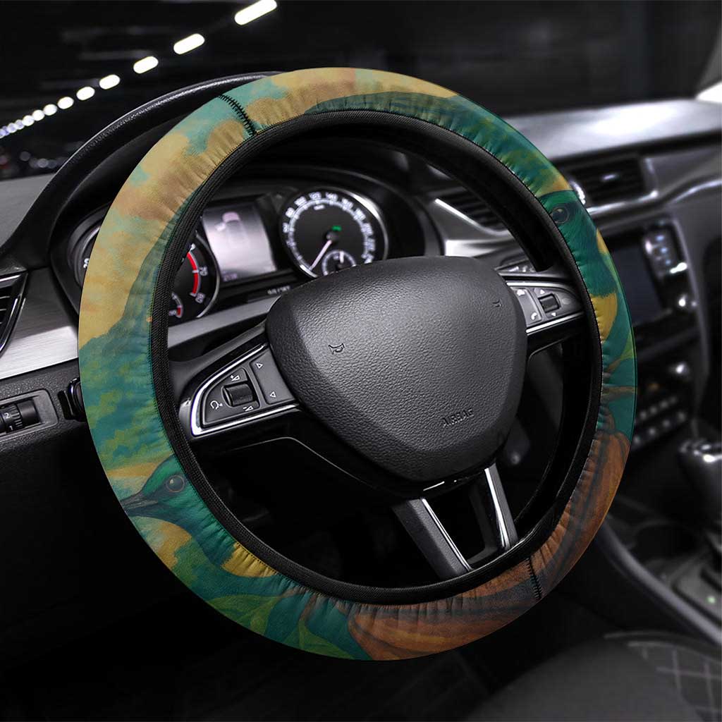 Sao Tome and Principe Steering Wheel Cover Tropical Island Bird and Cocoa Forest - African Pride