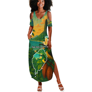 Sao Tome and Principe Summer Maxi Dress Tropical Island Bird and Cocoa Forest - African Pride