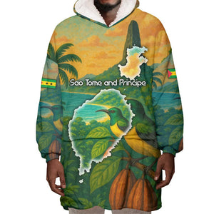 Sao Tome and Principe Wearable Blanket Hoodie Tropical Island Bird and Cocoa Forest - African Pride