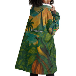 Sao Tome and Principe Wearable Blanket Hoodie Tropical Island Bird and Cocoa Forest - African Pride