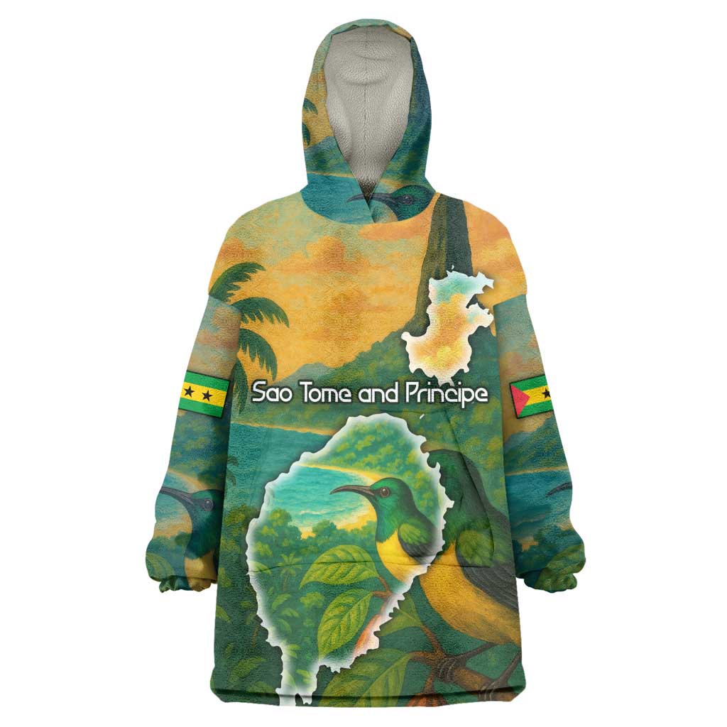 Sao Tome and Principe Wearable Blanket Hoodie Tropical Island Bird and Cocoa Forest - African Pride
