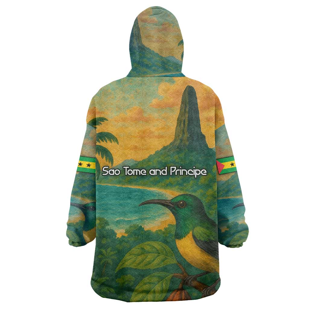 Sao Tome and Principe Wearable Blanket Hoodie Tropical Island Bird and Cocoa Forest - African Pride