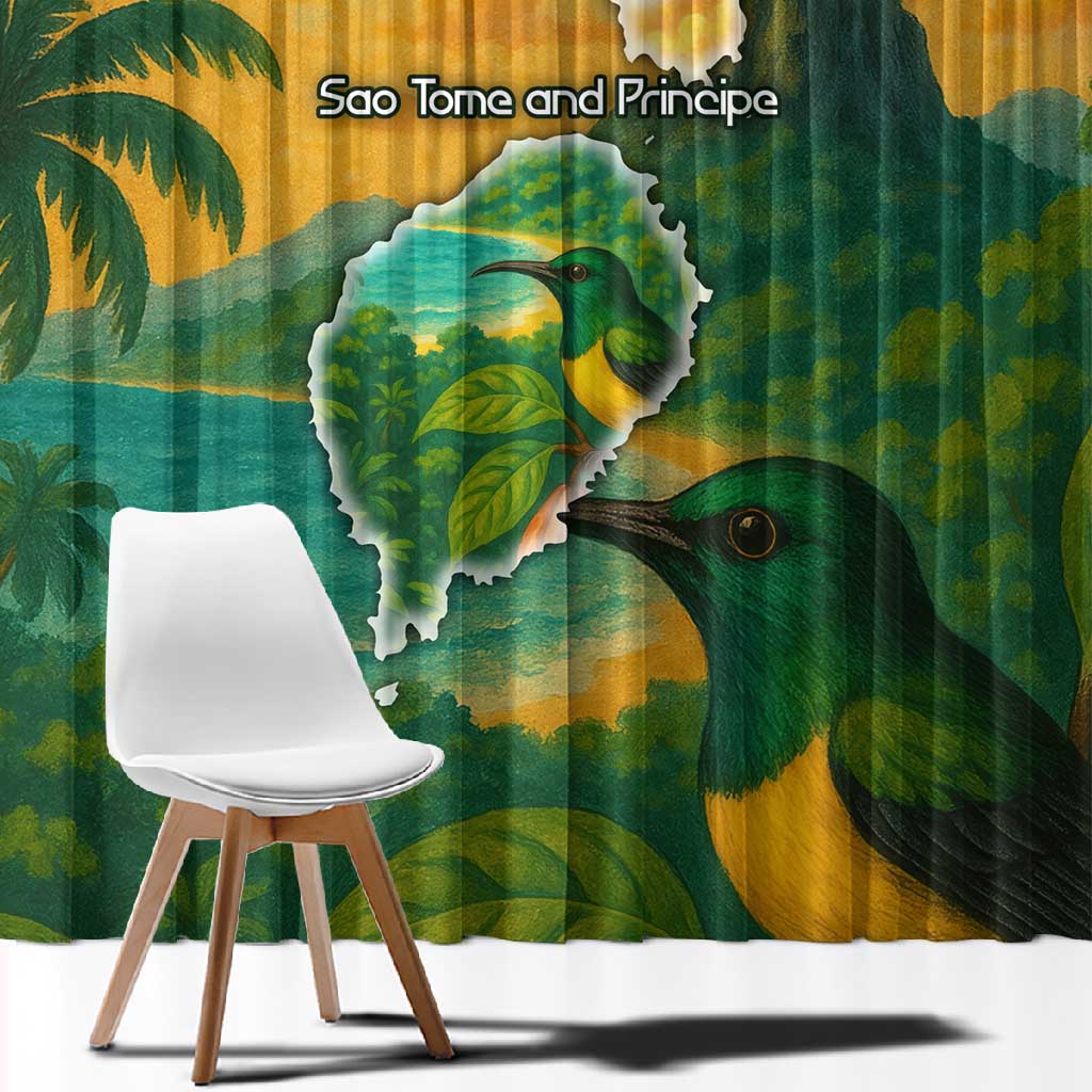 Sao Tome and Principe Window Curtain Tropical Island Bird and Cocoa Forest - African Pride