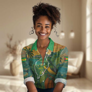 Sao Tome and Principe Women Casual Shirt Tropical Island Bird and Cocoa Forest - African Pride