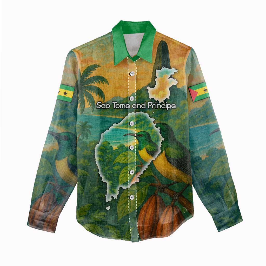 Sao Tome and Principe Women Casual Shirt Tropical Island Bird and Cocoa Forest - African Pride