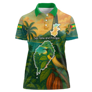 Sao Tome and Principe Women Polo Shirt Tropical Island Bird and Cocoa Forest - African Pride