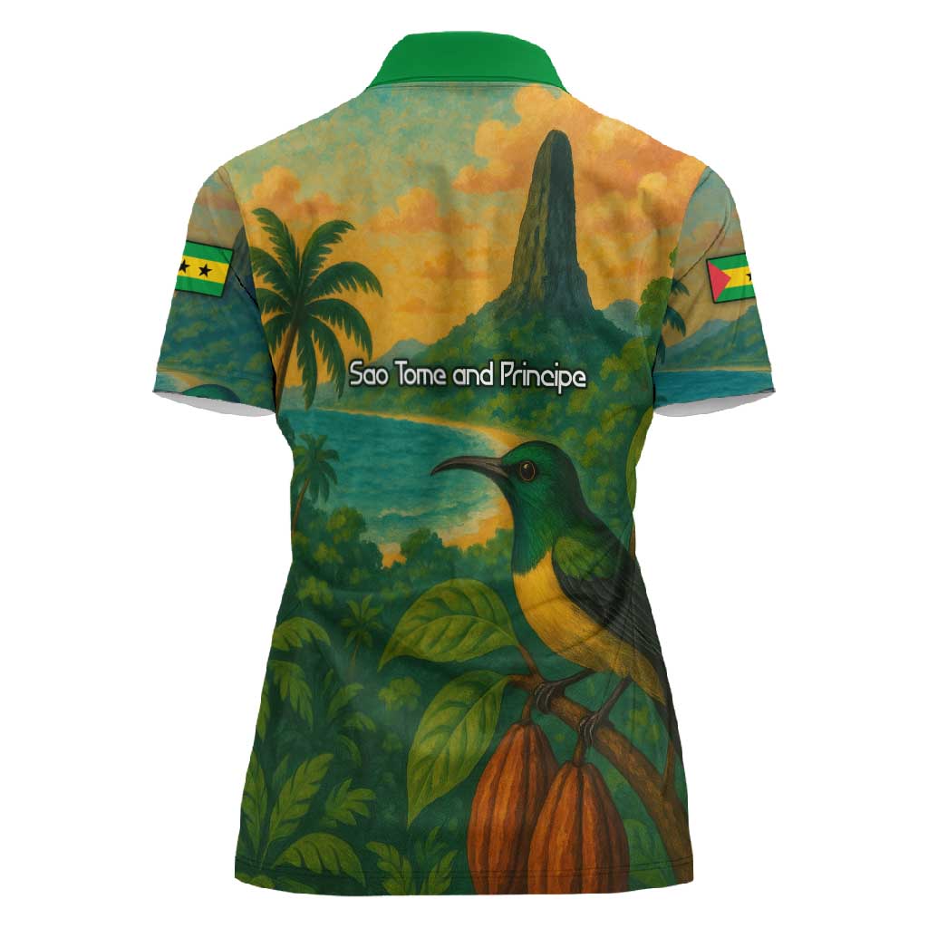 Sao Tome and Principe Women Polo Shirt Tropical Island Bird and Cocoa Forest - African Pride