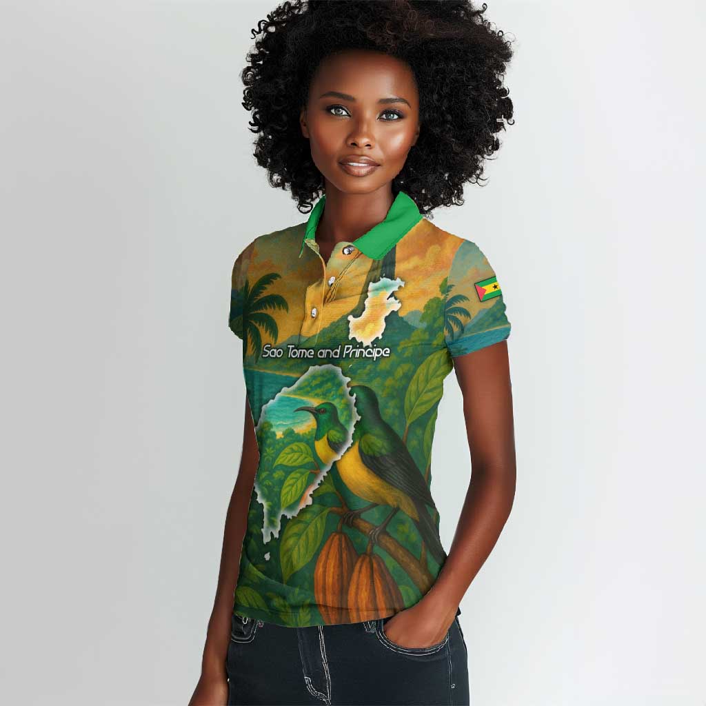 Sao Tome and Principe Women Polo Shirt Tropical Island Bird and Cocoa Forest - African Pride
