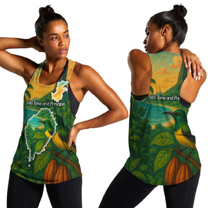 Sao Tome and Principe Women Racerback Tank Tropical Island Bird and Cocoa Forest - African Pride