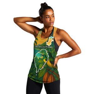 Sao Tome and Principe Women Racerback Tank Tropical Island Bird and Cocoa Forest - African Pride