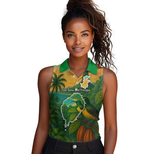 Sao Tome and Principe Women Sleeveless Polo Shirt Tropical Island Bird and Cocoa Forest - African Pride