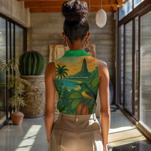 Sao Tome and Principe Women Sleeveless Polo Shirt Tropical Island Bird and Cocoa Forest - African Pride