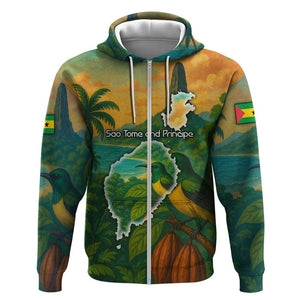 Sao Tome and Principe Zip Hoodie Tropical Island Bird and Cocoa Forest - African Pride