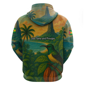 Sao Tome and Principe Zip Hoodie Tropical Island Bird and Cocoa Forest - African Pride